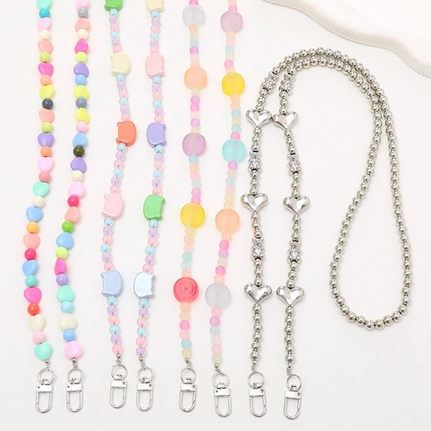 Zoet Gematteerd Beer Hart Kraaltjes Telefoon Lanyard Acryl Crossbody Tas Ketting Strap Voor Vrouwen DIY Telefoonhoes Accessoires