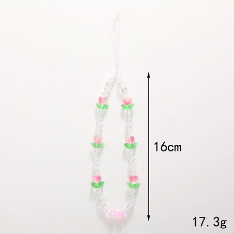 Catena per Cellulare in Perline di Tulipano Rosa in Stile Coreano Dolce Ciondolo in Resina con Perle Artificiali per Donna