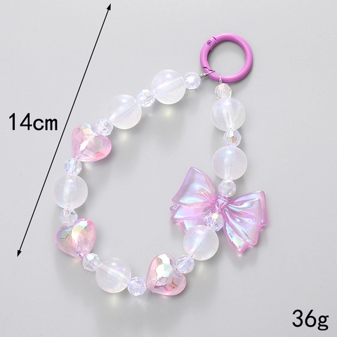Sweet Iridescent Beaded Phone Lanyard Plastic Resin Artificial Pearl Bowknot Rabbit Heart Shape Keychain For Women Girl Jewelry