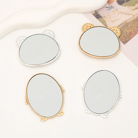 Specchio per Trucco Mini a Forma di Orso Pinguino Cartone Animato Accessorio DIY per Custodia Cellulare in Lega con Strass