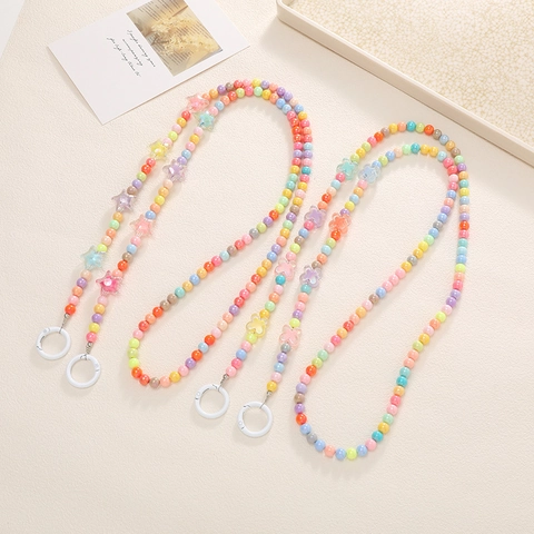 Colorful Acrylic Beaded Crossbody Bag Strap Macaroon Color Star Butterfly Long Chain For Phone Water Bottle Fashion Accessories