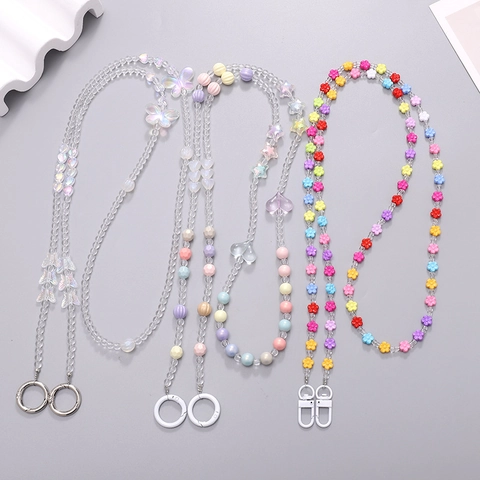 Damen Acryl Perlen斜挎 Handy-Lanyard Kette AB Schmetterling Blume Stern Herz Muster Tasche Zubehör Gurt Mit Verschluss