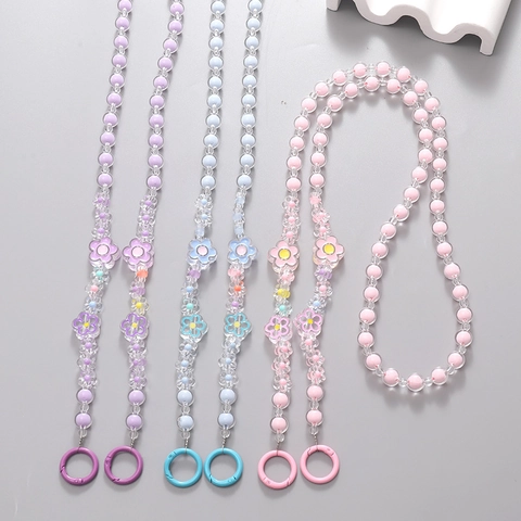 Acrylic Flower Beaded Crossbody Phone Lanyard Bead-in-Bead Strap For Women Phone Bag Water Bottle Charm Hanging Decoration