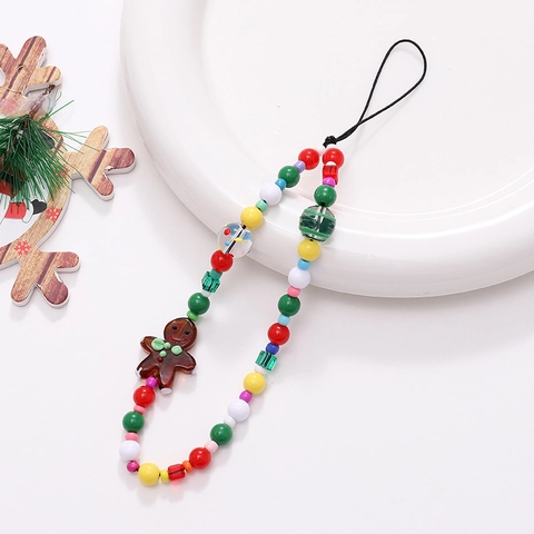 Cadena de Teléfono con Cuentas de Navidad Colgante Hombre de Jengibre Árbol de Navidad Cuentas Acrílico Vidrio Correa de Muñeca Mujer
