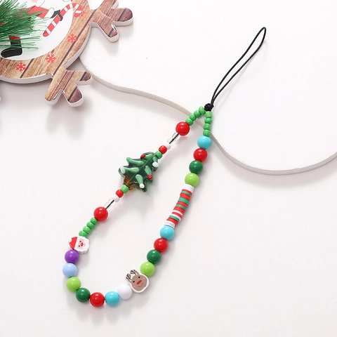 Weihnachten Perlen Handykette Weihnachtsmann Weihnachtsbaum Lebkuchenmann Acrylperlen Anti-Verlust Lanyard Handschlaufe Schmuck