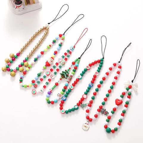 Catena per Cellulare Natalizia con Perline Babbo Natale Albero di Natale Cordino in Acrilico Cinturino Antismarrimento Gioielli Donna