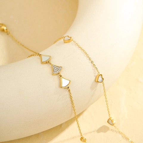 Bracelet de Cheville en Acier Inoxydable Coquillage Feuille de Ginkgo Cœur pour Femme Plaqué Or Forme Éventail Strass Bijoux de Plage