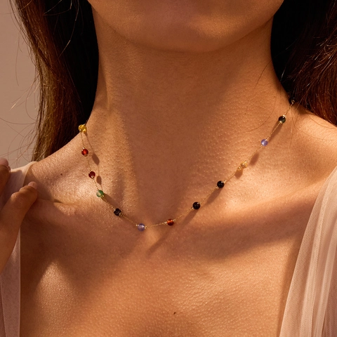 18K Gold Plated Stainless Steel Necklace With Colorful Round Beads Gypsophila Design Summer Choker For Women Jewelry