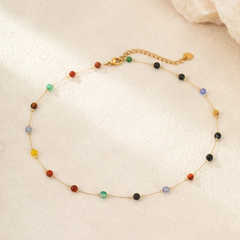 18K Gold Plated Stainless Steel Necklace With Colorful Round Beads Gypsophila Design Summer Choker For Women Jewelry