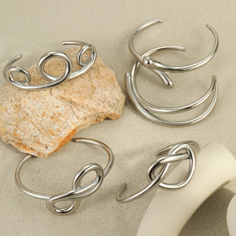 Minimalist Stainless Steel Open Cuff Bracelet For Women Multilayer Geometric Infinity Knot Heart Bangle Fashion Jewelry