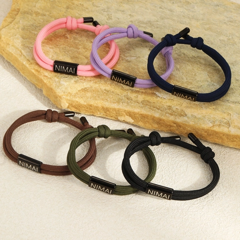 Stainless Steel ID Plate Braided Rope Bracelet For Women Men Adjustable Paracord Hand Cord Fashion Outdoor Jewelry Gift