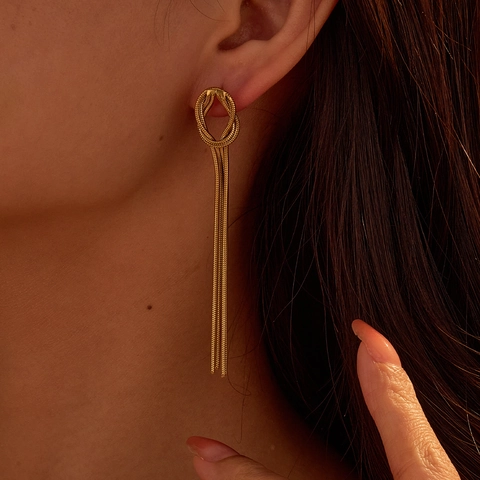 Fashion Stainless Steel Long Tassel Earrings For Women Gold Silver Minimalist Knot Snake Bone Chain Drop Dangle Earring Jewelry