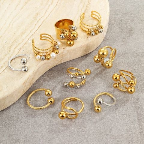 Modern Stainless Steel Geometric Bead Open Rings For Women Minimalist Dangle Ball Earrings Gold Silver Plated Finger Jewelry