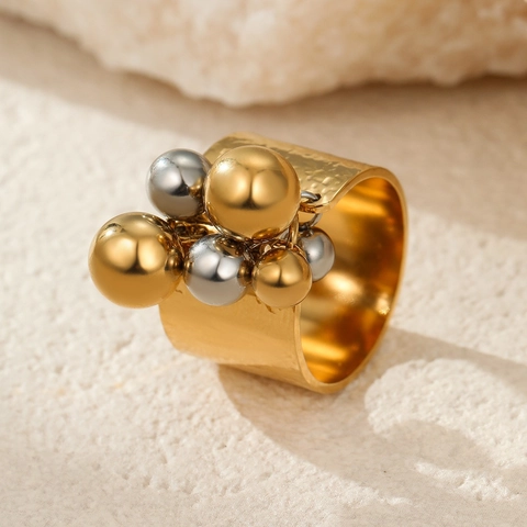 Modern Stainless Steel Geometric Bead Open Rings For Women Minimalist Dangle Ball Earrings Gold Silver Plated Finger Jewelry