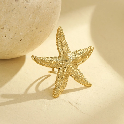 Anelli Aperti in Stile Oceano in Acciaio Inossidabile per Donna Placcato Oro Argento Stella Marina Conchiglia Granchio Perla Artificiale Strass