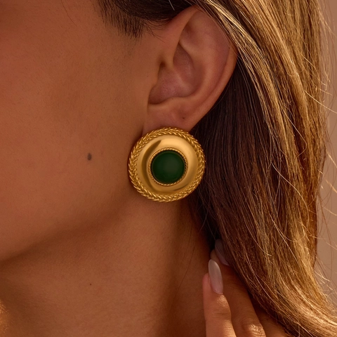 Vintage Edelstahl Ohrstecker Für Damen 18K Vergoldet Oval Geometrische Ohrringe Mit Künstlichem Achat Retro Schmuck Accessoire