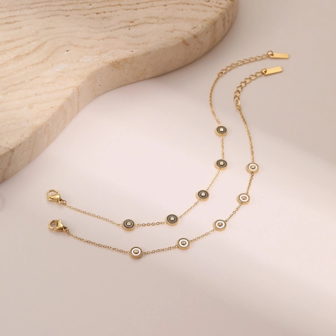 Juego de Pulsera y Collar Geométrico de Acero Inoxidable Esmalte Strass para Mujer Joyería Elegante Chapada en Oro Plata