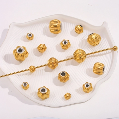 Baroque Stainless Steel Pumpkin Loose Beads 18K Gold Plated Ribbed Lantern Spacer Beads For DIY Jewelry Making Findings