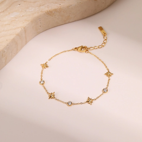 Star Clover Fish Zirconia Pendant Bracelet Stainless Steel 18K Gold Plated For Women Minimalist Elegant Fashion Jewelry