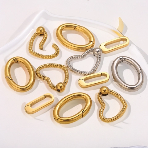 Polished Stainless Steel Heart Oval Square Spring Ring Clasp DIY Jewelry Connectors For Necklace Bracelet Handcrafted Findings