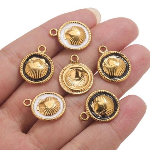 Pendentif Rond en Acier Inoxydable Coquillage Plqué Or Émail Charme de Coquillage pour Bricolage Collier Boucle d'Oreille Bijoux Femmes