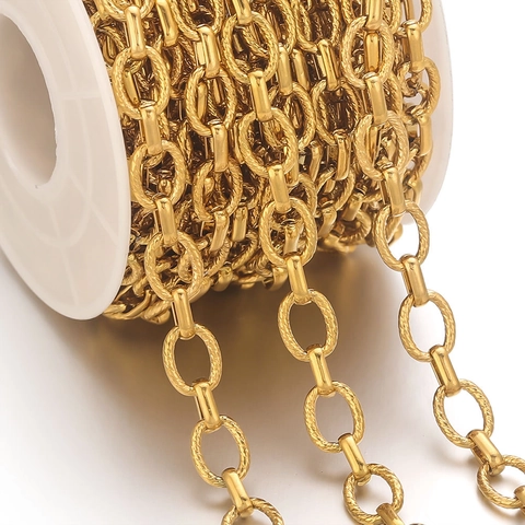 Stainless Steel DIY Spiral Texture Oval Link Chain For Jewelry Making Gold Silver Electroplated Crafting Connector Chain Roll