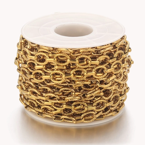 Stainless Steel DIY Spiral Texture Oval Link Chain For Jewelry Making Gold Silver Electroplated Crafting Connector Chain Roll