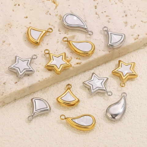 Stainless Steel Shell Pentagram Fan Water Drop Pendant DIY Jewelry Making Charms Gold Silver Plated Findings For Necklace