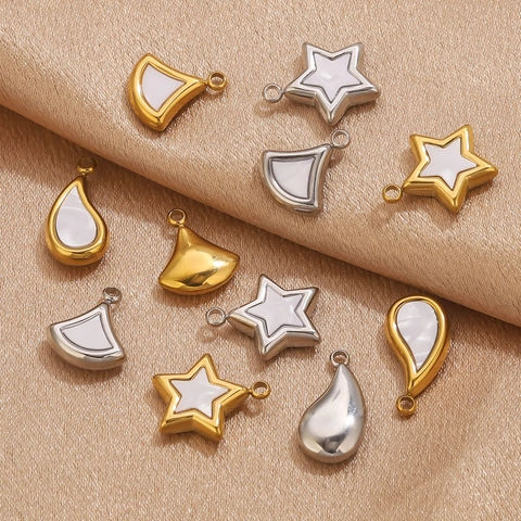 Stainless Steel Shell Pentagram Fan Water Drop Pendant DIY Jewelry Making Charms Gold Silver Plated Findings For Necklace