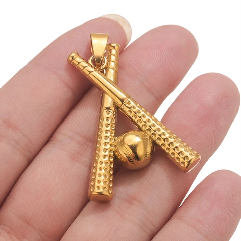 Stainless Steel Baseball Bat Pendant Sports Style DIY Jewelry Accessories 18K Gold Plated Baseball Necklace Pendant For Men Women