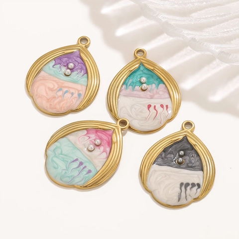 Colgantes DIY de Acero Inoxidable Tema Oceánico Con Perla Artificial Esmalte Estrella de Mar Concha Colgantes de Gota de Agua