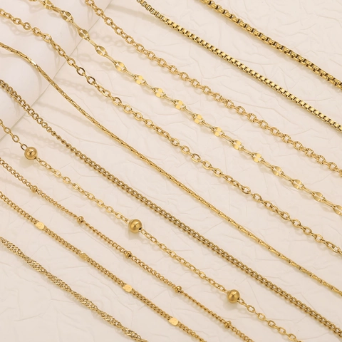 18K Gold Plated Stainless Steel Jewelry Chains For DIY Necklace Bracelet Making Box Cable Satellite Curb Lip Wave Chain Accessories