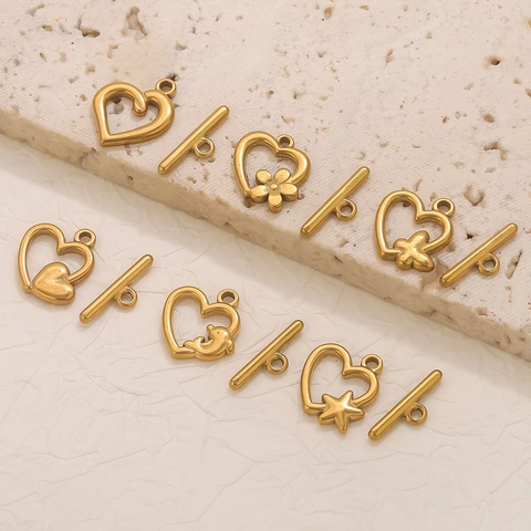 Stainless Steel 18K Gold Plated Heart Shape Toggle Clasps Jewelry Making DIY Necklace Bracelet Connector Dolphin Star Flower Butterfly