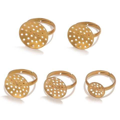 Adjustable Stainless Steel DIY Ring Base For Handmade Jewelry Making Findings Perforated Round Flat Disc Tray Components