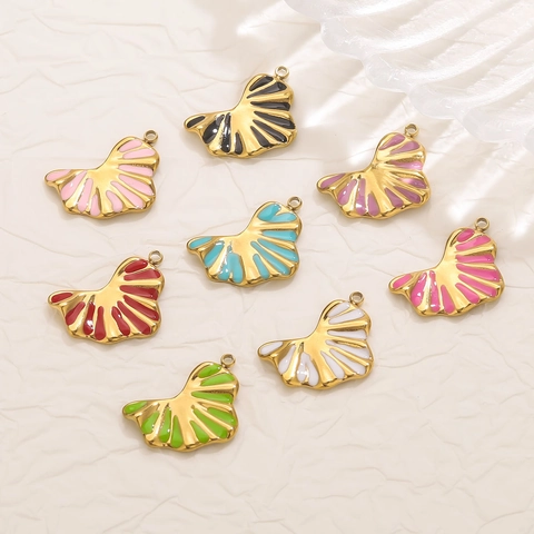 Stainless Steel Ginkgo Leaf Enamel Pendants For DIY Jewelry Making Necklace Bracelet Drip Oil Charms Accessories