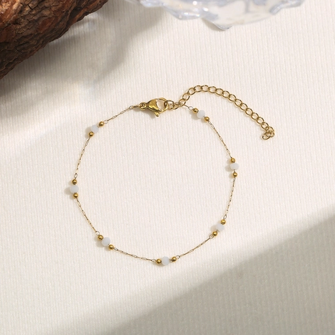 Collar de Cuentas de Piedra Natural de Acero Inoxidable para Mujer Pulsera de Piedra Facetada Minimalista Chapada en Oro