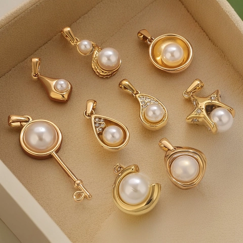 18K Gold Plated Stainless Steel Artificial Pearl Rhinestone Pendant For DIY Necklace Jewelry Elegant Women Pendant Accessory