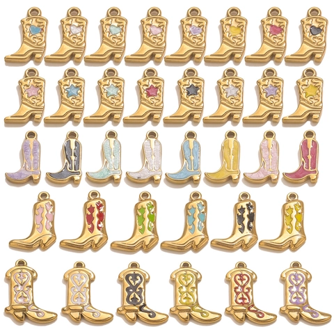 Stainless Steel Cowboy Boot Pendant Colorful Enamel Shoe Charms For DIY Jewelry Making Necklace Bracelet Accessory