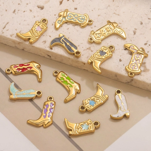 Stainless Steel Cowboy Boot Pendant Colorful Enamel Shoe Charms For DIY Jewelry Making Necklace Bracelet Accessory