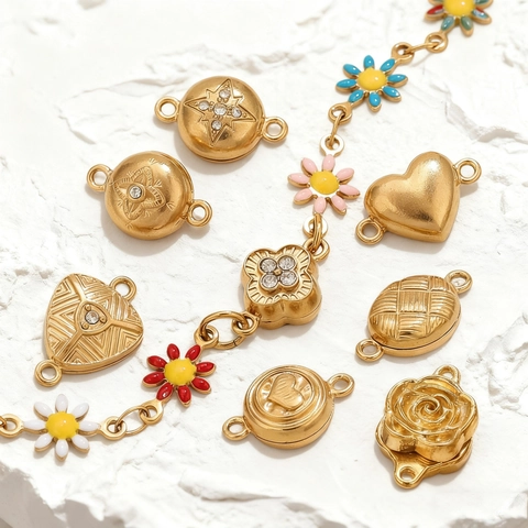 Stainless Steel Rose Magnetic Clasp Heart Clover Flower Connector Rhinestone Jewelry Findings For Necklace Bracelet DIY Making