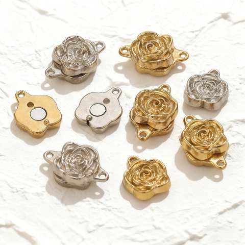 Stainless Steel Rose Magnetic Clasp Heart Clover Flower Connector Rhinestone Jewelry Findings For Necklace Bracelet DIY Making