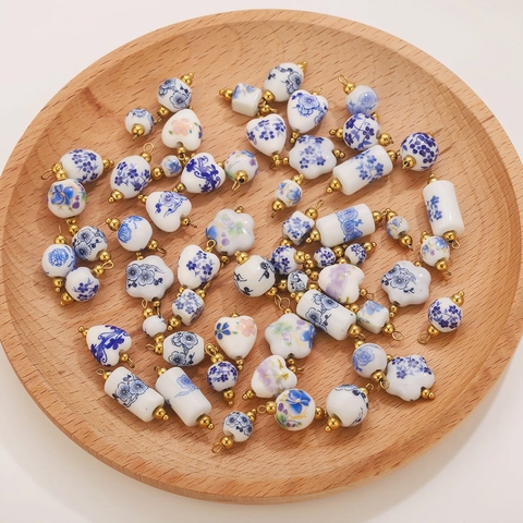 Pendentivi in Ceramica Blu e Bianca Con Accessori in Acciaio Inossidabile Per Creazione Gioielli Fai Da Te Orecchini