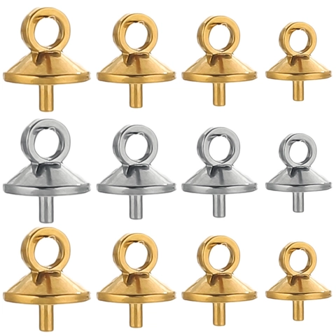 Stainless Steel Bead Cap Peg For Pearl Pendant DIY Jewelry Making Findings Electroplated Round Connector Handmade Accessories