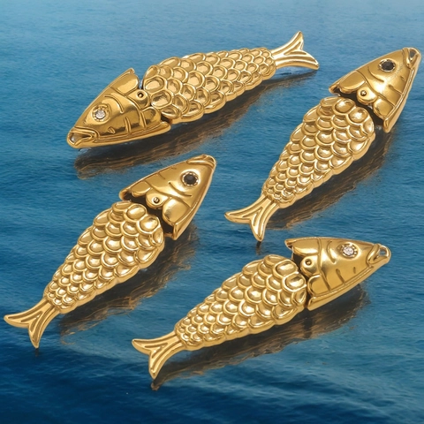Ciondolo Pesce Koi in Acciaio Inossidabile per Creazione Gioielli DIY Smalto Malocchio Ciondoli Pesce Mobili Vintage Animale Marino