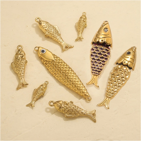 Ciondolo Pesce Koi in Acciaio Inossidabile per Creazione Gioielli DIY Smalto Malocchio Ciondoli Pesce Mobili Vintage Animale Marino
