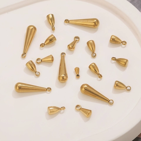 Colgantes de Gota de Agua de Acero Inoxidable Minimalistas Para Hacer Joyas de Bricolaje Cuentas de Extremo Oro Plata Pulido