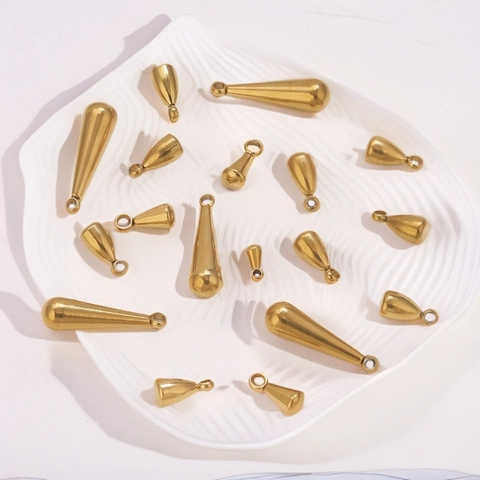 Colgantes de Gota de Agua de Acero Inoxidable Minimalistas Para Hacer Joyas de Bricolaje Cuentas de Extremo Oro Plata Pulido