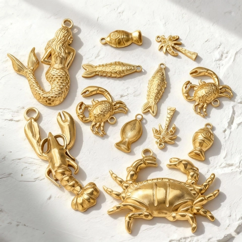 Stainless Steel Ocean Theme Pendants Fish Crab Coconut Tree For DIY Jewelry Making Necklaces Bracelets Crafts Accessory