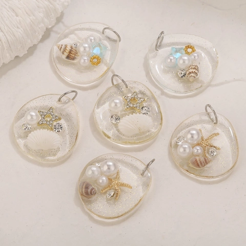 Pendentif en Résine Série Océan Avec Perle Artificielle Strass Coquillage Étoile de Mer Pour Création Bijoux DIY Style Plage