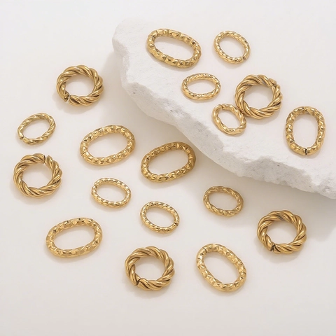 18K Verguld Roestvrij Staal Open Buigringen Twist Textuur Verbindingslussen Voor DIY Ketting Armband Sieraden Maken